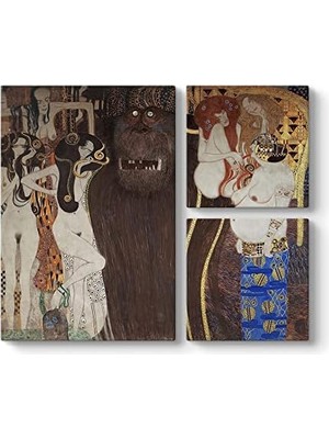 Assess Store Gustav Klimt - Beethoven Frizi Düşman Güçler Tablosu 88 x 73-3 Parçalı