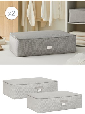 Ocean Home Textile 2 Adet Mega Boy Gri Balıksırtı Baza Altı Yastık Yorgan Kazak Hurcu 74 x 46 x 22 cm