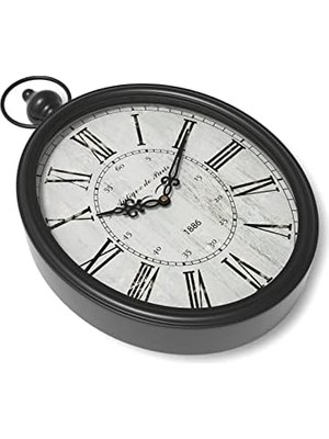 Assess Store Menterry Oval Retro Duvar Saati, Rustik Stil, Siyah Antik Tasarım, Pille Çalışan Sessiz Dekor Mutfak, Çiftlik Evi, Ofis Için Büyük Duvar Saatleri (39,4 cm Y x 26,5 cm G)