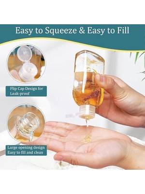 Assess Store Sıkma Şişesi, 4 Adet 100 ml Sızdırmaz Seyahat Seti, Şampuan ve Saç Kremi Için Taşınabilir Boş Kaplar, Etiketli Tasarımı ile Kişisel Bakım Ürünleri Için Şeffaf Çantalı Aksesuarlar