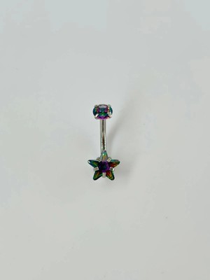 TKÇ Mistik Topaz Taşlı Yıldız Detaylı Göbek Piercing