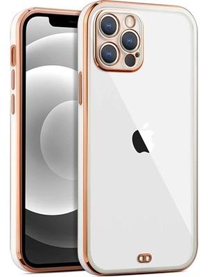 TKÇ iPhone 12 Pro 6.1inç Gold Çerçeve Kamera Korumalı Bumper KILIF-(5775)