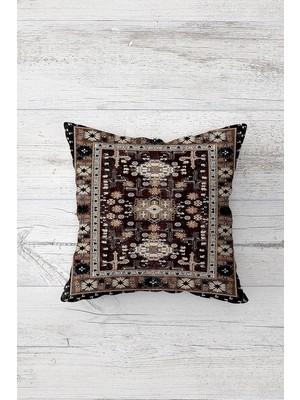 Assess Store Pelangi Etnik Kilim Desen Motifli Çift Taraflı Gizli Fermuarlı Yastık Kılıfı Kırlent Koltuk Yastık Kılıfı, Krem-Bordo 45 x 45