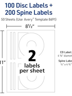 Assess Store CD Labels - 100 Disc Labels & 200 Spine Labels