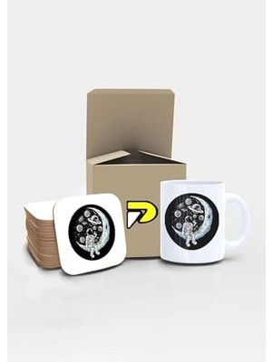 Assess Store Ay Kriterinde Astronot Uzay Tasarımlı Baskılı Kupa Bardak Seti, Eğlenceli Özel Hediye Mug