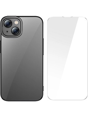 TKÇ Baseus Glitter iPhone 14 Plus 6.7 Renkli Kenar Silikon Kılıf + Tempered Ekran Koruyucu SET-(5775)