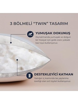 Assess Store 90 Yastık – 3 BÖLMELI%100 Kaz Tüyü, 50X70 Cm, Yumuşak + Destekleyici