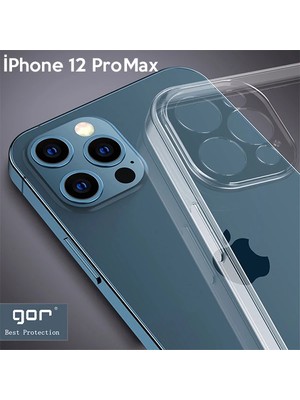 TKÇ Gor Iphone 12 Pro Max 6.7 Inch Kılıf Kamera Korumalı Şeffaf Silikon KILIF-(5775)