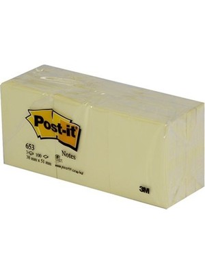 Post-It 653 Sarı Yapışkanlı Not Kağıdı 12'li Paket 38 x 51 Mm Ölçülerle Pratik Kullanım