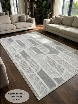 NarStore Home Kaymaz Taban Gri Modern Geometrik Desenli Kalın Yıkanabilir Yolluk Halı