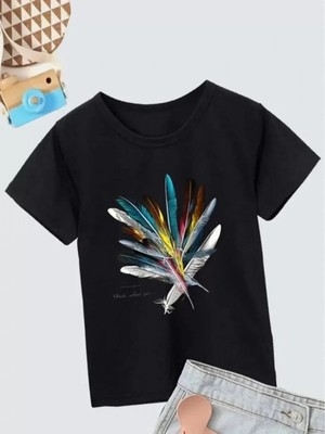 Efnaz Style Kız Çocuk Baskılı T-Shirt- Siyah