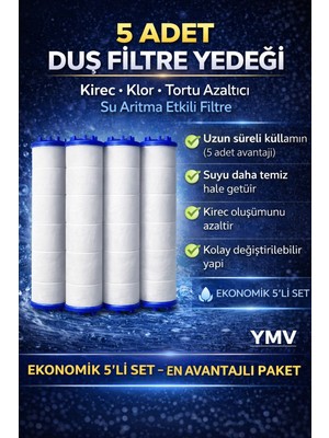 YMV 5 Adet Duş Başlığı Yedek Filtresi | Kireç Pas Tortu ve Klor Önleyici PP Duş Filtresi