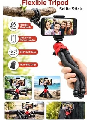 Assess Store Esnek Youtuber Yayıncılar ve Sosya Medya Için Ideal 30CM Ahtapot 360 Derece Taşınabilir Ayakları Bükülebilir Selfie Telefon Tutuculu 3 Ayaklı Kampda Tatilde Gezilerde Çok Hafif 320GR