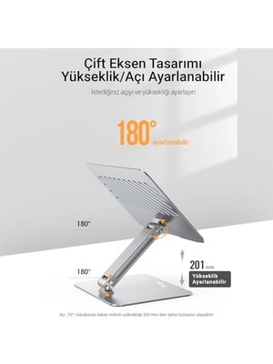 Assess Store Alüminyum Notebook Standı Yükseklik ve Eğim Ayarlı Ergonomik Metal Laptop Standı 11-17 Inch Arası Notebook Dizüstü Bilgisayar Standı, Ayarlanabilir