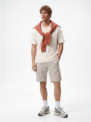 LTB V Yaka Pike Polo Yaka Bej T-Shırt