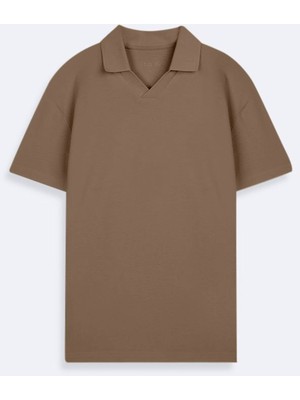 LTB V Yaka Pike Polo Yaka Kahverengi T-Shırt