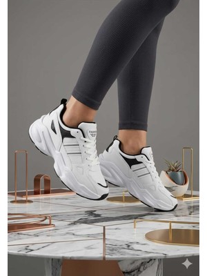 Mcdark Kadın Beyaz Siyah Sararmaz Taban Sneaker Ayakkabı