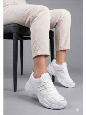 Mcdark Kadın Beyaz Gümüş Sararmaz Taban Sneaker Ayakkabı