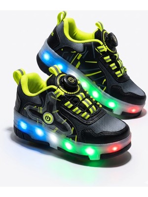 Mcdark Çocuk Kaykaylı Patenli Tekerlekli Otomatik Bağcıklı Işıklı Sneaker Ayakkabı Siyah