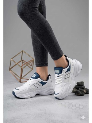 Mcdark Kadın Beyaz Lacivert Sararmaz Taban Sneaker Ayakkabı
