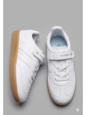 Mcdark Beyaz Çocuk Sneaker Düz Taban Cırtlı Bağcıklı Spor Ayakkabı