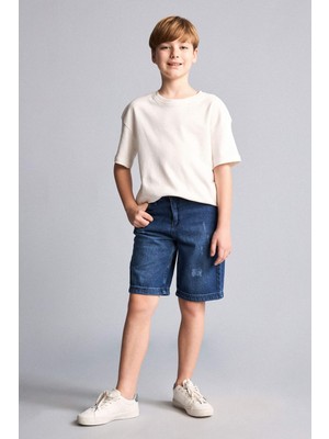 DeFacto Regular Fit Yırtık Detaylı Jean Şort Erkek Çocuk H5419A826HS