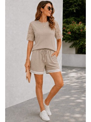 Sun & North Sun&north Kadın Kısa Kollu Bisiklet Yakalı Waffle Bluz ve Short Ikili Takım