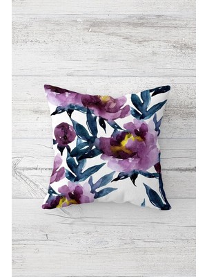 Assess Store Pelangi Mor Batik Gül Desen Çift Tarafı Baskılı Gizli Fermuarlı Yastık Kılıfı Kırlent Koltuk Yastık Kılıfı, Beyaz-Lila-Mavi 45 x 45