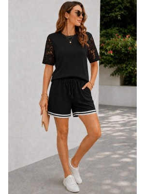 Mç Plus Kadın Kısa Kollu Bisiklet Yakalı Waffle Bluz ve Short Ikili Takım