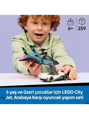 Assess Store City Jet, Arabaya Karşı 60489 – 6 Yaş ve Üzeri Erkek ve Kız Çocuklar Için Pilot ve Sürücü Minifigürleri Içeren Yaratıcı Oyuncak Araba Yapım Seti, Çocuklar Için Eğlenceli Hediye Fikri (259 Parça)