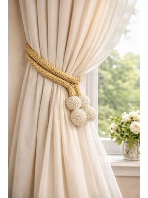 Assess Store Manyetik Perde Tutucu Halat, Dekoratif Boncuklu Perde Bağlama Aparatı, Ayarlanabilir Esnek Uzunluk, Stor Tül Fon Perde Aksesuarı, Dekoratif Manyetik Perde Bağlama Halatı (Sarı)