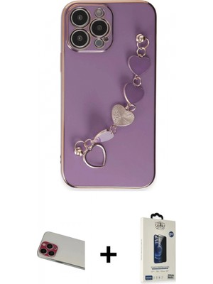 Marsilyan™- iPhone 13 Pro Max Kılıf Nova Işık Prime - Siyah Bilvis Hayalet Cam Ekran Koruyucu + Rainbow Kamera Lens Koruma Cam - Kı