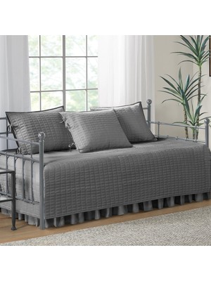 Assess Store Spaces Daybed Örtüsü - Lüks Çift Taraflı - Kapitone, Yatak Eteği ile Tüm Sezon Rahat Yatak, Uyumlu Şemsiyeler, 75'X39' Kömür Grisi 5 Parça