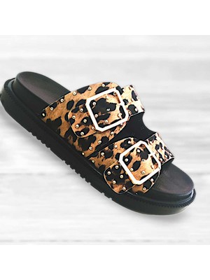 Mcdark Manolya Leopar Desen Trop Detay Terlik