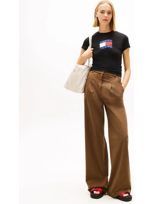 Tommy Jeans Siyah Kadın T-Shirt Tjw Slım Wavy Flag Tee Ext