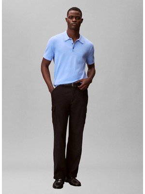 Calvin Klein Mavi Erkek Logo Baskılı Kazak LV04LC326GC32_SS Supıma Cotton Polo