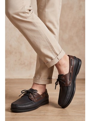 Liarca Royal Marine Siyah Kahve Premium Deri Erkek Loafer - El Işçiliği Özel Tasarım Klasik Gemi Ayakkabısı (Boat Shoe) Serisi