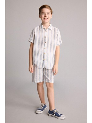 DeFacto Regular Fit Müslin Çizgili Şort Erkek Çocuk H7836A826HS