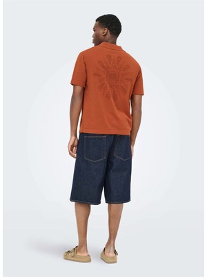 Only & Sons Kiremit Erkek Normal Desenli Kazak 22037745 Onsjam Lıfe Reg Shırt Knıt