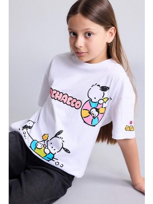 DeFacto Pochacco Oversize Bisiklet Yaka Kısa Kollu Baskılı Tişört Kız Çocuk H3642A826HS
