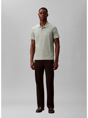 Calvin Klein Açık Yeşil Erkek Logo Baskılı Polo T-Shirt LV04LF208GPEZ_SS Tech Bırdseye Inte