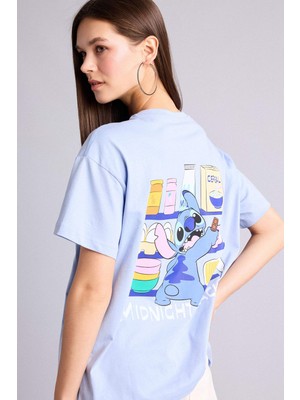DeFacto Disney Lilo & Stitch Oversize Bisiklet Yaka Sırt Baskılı Kısa Kollu Tişört H6827AX26SM