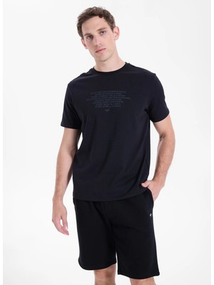 Mustang Siyah Erkek Relaxed Baskılı T-Shirt M6SM-TST1571