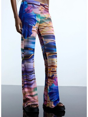 Desigual Mavi Kadın Standart Fit Desenli Plaj Pantolonu 26SWPK08