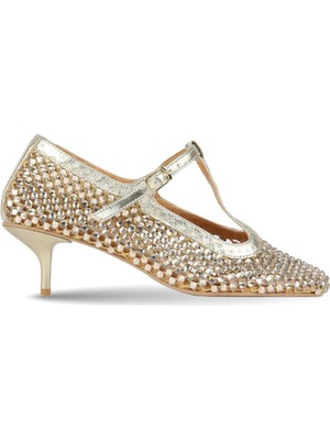 Bueno Shoes Altın Taşlı Deri Kadın Topuklu Sandalet 39WA3187 39WA3187