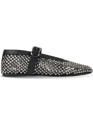 Bueno Shoes Gümüş Taşlı Deri Kadın Babet 39WA5860 39WA5860