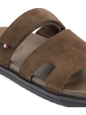 Tommy Hilfiger Kahverengi Erkek Terlik Adjustable Premıum Suede Sandal