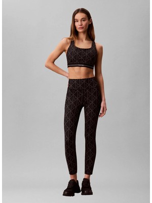 Calvin Klein Siyah Kadın Desenli Sporcu Büstiyer Icon Sport Medium Support Bra Pr