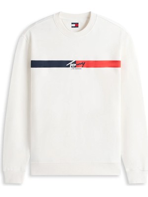 Tommy Jeans Bej Erkek Regular Fit Baskılı Sweatshirt DM0DM23019YBL Ekru Sweatshirt