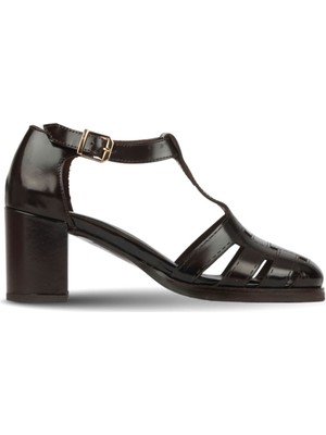Bueno Shoes Siyah Açma Deri Kadın Topuklu Sandalet 39WA2955 39WA2955